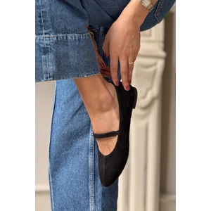 Nişantaşı Shoes Arjun Siyah  Süet Tek Bant Detay Düz Taban Kadın Babet
