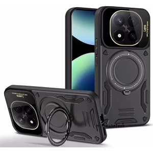 M.tk moveteck Xiaomi Redmi Note 14 Pro Plus Kılıf Magsafe Dönebilen Halkalı Standlı Gold Detaylı Kamera Lensli Korumalı Military Tank Kapak