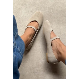 Nişantaşı Shoes Arjun Taba  Süet Tek Bant Detay Düz Taban Kadın Babet