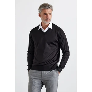 Livio Ferri Erkek V Yaka Triko Kazak Günlük Kullanım İçin Orta Kalınlıkta Siyah