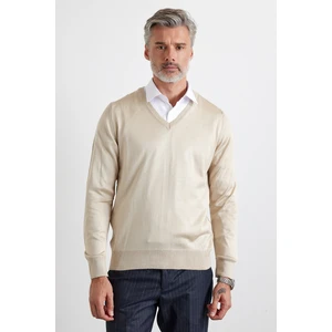 Erkek Büyük Beden Standart Fit Normal Kesim V Yaka Triko Kazak