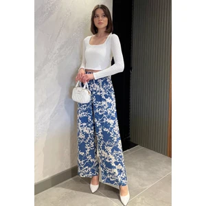 Bel Lastikli Bol Paça Kadın Viskon Yürüyüş Pantolonu