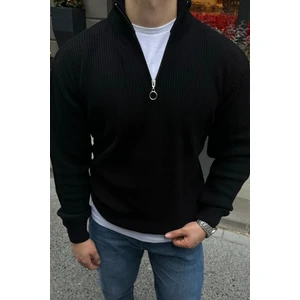 Erkek Yarım Fermuarlı Dik Yaka Kalın Kazak Triko