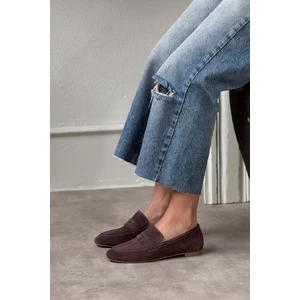 Nişantaşı Shoes Sabre Kahve  Süet Düz Taban Kadın Babet