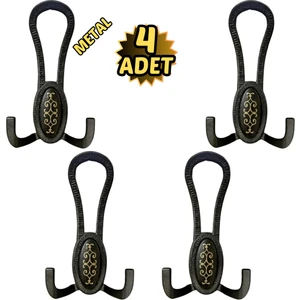 Siyah Desenli Vestiyer Portmanto 4 Adet Askılık Metal