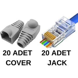 SpeedUF 20 Adet Yeni Nesil Delikli RJ45 Cat5 Cat6 Jak + 20 Adet Cover Kılıf