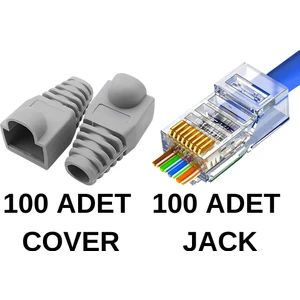 SpeedUF 100 Adet Yeni Nesil Delikli RJ45 Cat5 Cat6 Jak + 100 Adet Cover Kılıf