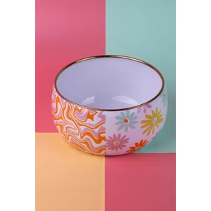 Retro Hippi 18 cm Dekoratif Emaye Salata Kasesi, Sunum Kasesi,