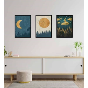 Moon Retro Motto Tasarım Duvar Panosu 3'lü Set