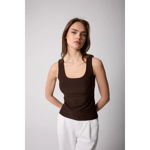 Kadın Atlet Kahve Likralı Slim Fit Kalın Askılı - 2505