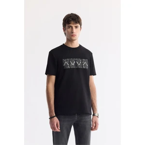 Avva Erkek Siyah Bisiklet Yaka Baskılı Bi-Stretch İnterlok Regular Fit T-Shirt A51Y1092