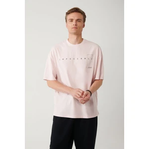 Erkek Açık %100 Pamuk Pembe Bisiklet Yaka Baskılı T-shirt A41y1157