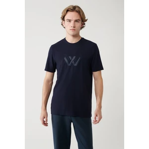 Erkek Lacivert Bisiklet Yaka Baskılı Soft Touch T-shirt A41y1037