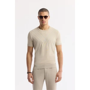 Avva Erkek Bej Bisiklet Yaka Viskon Karışımlı Dokulu Triko Regular Fit T-Shirt A51Y5163