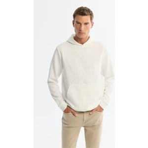 Erkek Ekru Kapüşonlu Baskılı Elastan Sweatshirt A42y1332