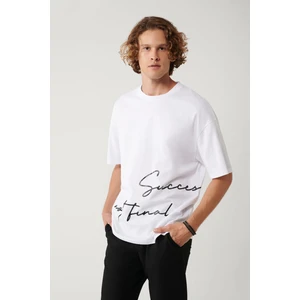 Erkek Beyaz %100 Pamuk Bisiklet Yaka Baskılı T-shirt A41y1038