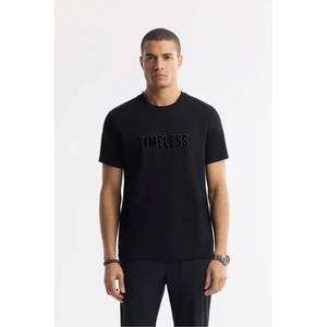 Avva Erkek Siyah Bisiklet Yaka Baskılı Bi-Stretch İnterlok Regular Fit T-Shirt A51Y1166