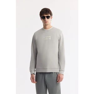 Avva Erkek Gri Bisiklet Yaka Baskılı Bi-Stretch İnterlok Regular Fit Sweatshirt A51Y1204