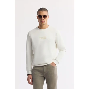 Avva Erkek Ekru Bisiklet Yaka Baskılı Bi-Stretch İnterlok Regular Fit Sweatshirt A51Y1204