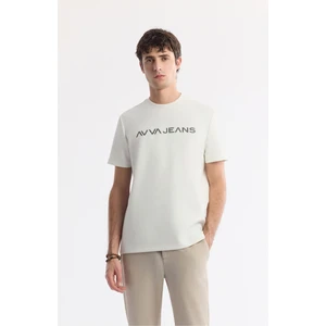 Avva Erkek Ekru Bisiklet Yaka Reflektörlü Bi-Stretch İnterlok Regular Fit T-Shirt A51Y1037