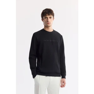 Avva Erkek Siyah Bisiklet Yaka Baskılı Bi-Stretch İnterlok Regular Fit Sweatshirt A51Y1208
