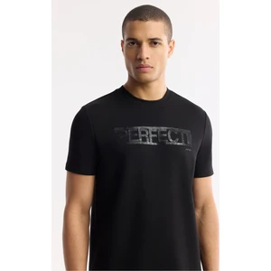 Avva Erkek Siyah Bisiklet Yaka Baskılı Bi-Stretch İnterlok Regular Fit T-Shirt A51Y1044