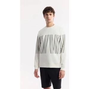 Avva Erkek Ekru Bisiklet Yaka Baskılı Bi-Stretch İnterlok Regular Fit Sweatshirt A51Y1227