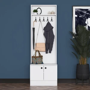 P6 Modern Kapaklı Askılı Raflı Portmanto Vestiyer Beyaz M16