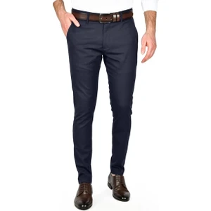 Kendinden Desenli Slim Fit Likralı Keten Pantolon 2502310