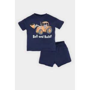 Erkek Bebek 2'li Takım Araç Baskılı Kısa Kollu Tişört Beli Lastikli Şort E6775A525SM