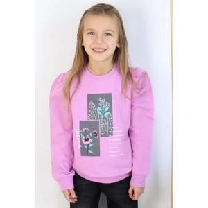 Kız Çocuk Sweatshirt Çiçek & Yazı Baskılı 6-12 Yaş, Eflatun