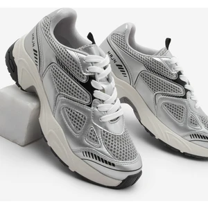 Kadın Sneaker Kalın Taban Bağcıklı File Detaylı Spor Ayakkabı Sargen Gümüş