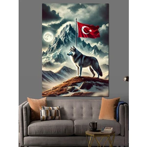 Kurt ve Türk Bayrağı Dekoratif Kanvas - Mdf Ahşap Tablo