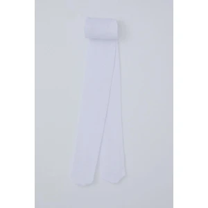 Kız Çocuk Külotlu Çorap Kendinden Desenli 5-14 Yaş, Beyaz