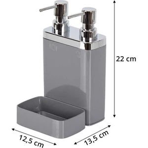 Gri, Sünger Hazneli Mutfak Sıvı Sabunluk (300 ml) ve Bulaşık Deterjanlık, Pompalı (500 ml)