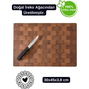 End Grain Ireko El Yapımı Ahşap Kesme Tahtası | 30X45X3,8 cm Sunum, Servis ve Dekoratif Kullanım