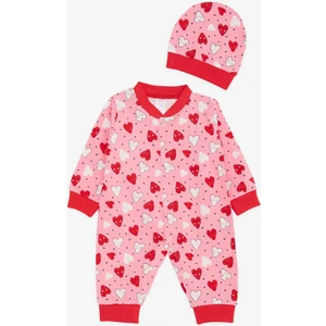 Kız Bebek Tulum Renkli Gülenyüz Kalp Desenli 0-3 Ay-6 Ay, Pembe