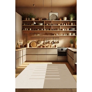 The Reef Design Bej Geometrik Desenli Halı  Iskandinav Halı Pamuk Dokuma Tabanlı Çizgili Oturma Odası Halısı