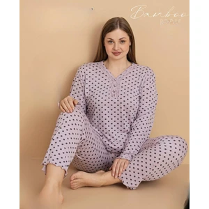 Kadın Büyük Beden Dantel Yaka Bambu Uzun Kol Ince Pijama Takımı 5675 - 1 Adet
