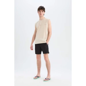 Regular Fit Kısa Boy Cepli File Astarlı Beli Bağcıklı Düz Hafif Kumaş Deniz Şortu E5133AXNS