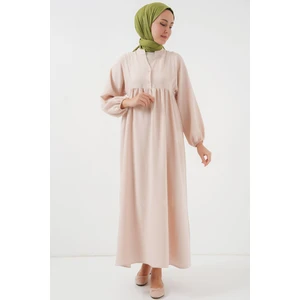 Kadın Uzun Tesettür Elbise 2525 - Krem