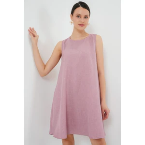 2444 Mini Keten Elbise - Pembe