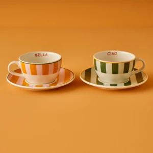 Bella Maison  Line 2'li Çay Fincanı Yeşil-Turuncu (270 cc)