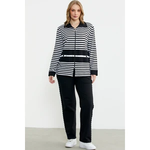 Çizgili Tunik Eşofman Takım - Siyah