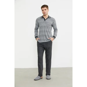 Yumuşak Dokulu Polo Yaka Pijama Takım - Antrasit