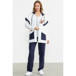 Keten Görünümlü Rahat Kalıp Üçlü Takım - Lacivert