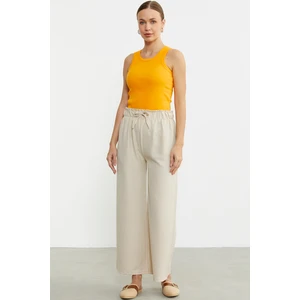Bol Paça Beli Lastikli Pantolon - Bej