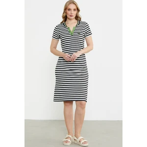 Marine Yaka Detaylı Penye Elbise - Siyah