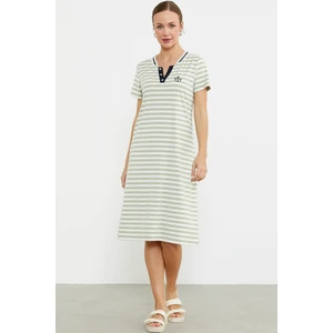 Marine Yaka Detaylı Penye Elbise - Yeşil