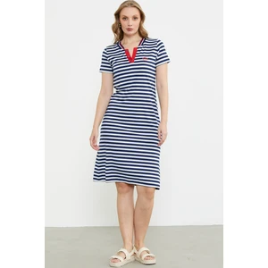 Marine Yaka Detaylı Penye Elbise - Lacivert